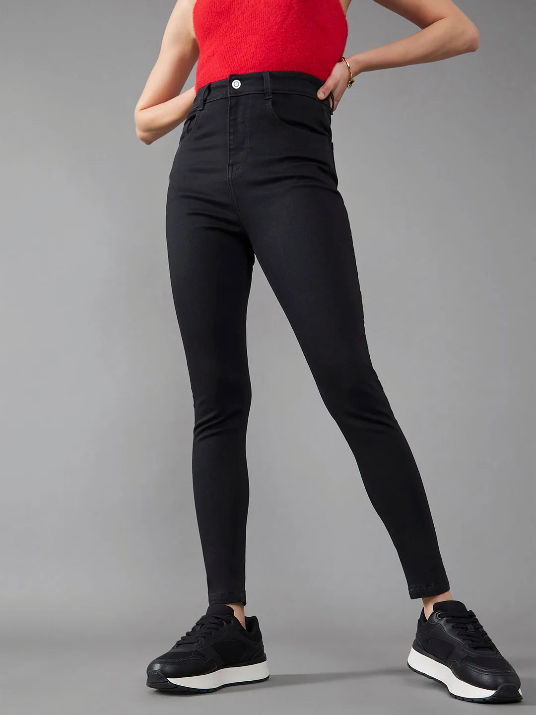 24/7 Comfort Black Super Skinny High-Rise Stretchable Denim Jeans