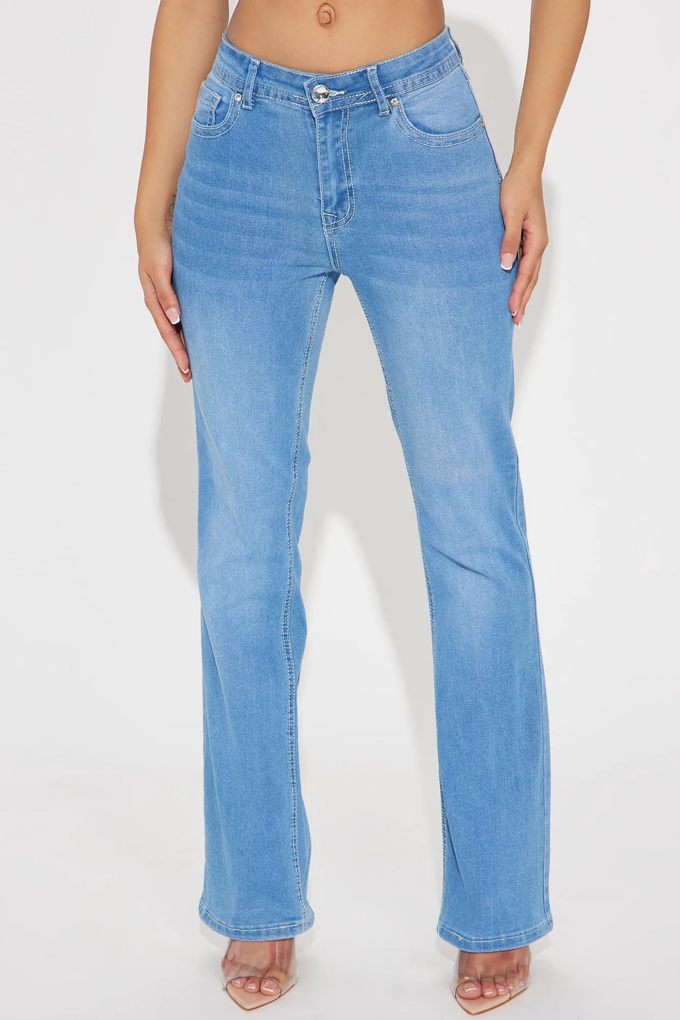 All The Right Things Stretch Embellished Bootcut Jeans - Medium Wash