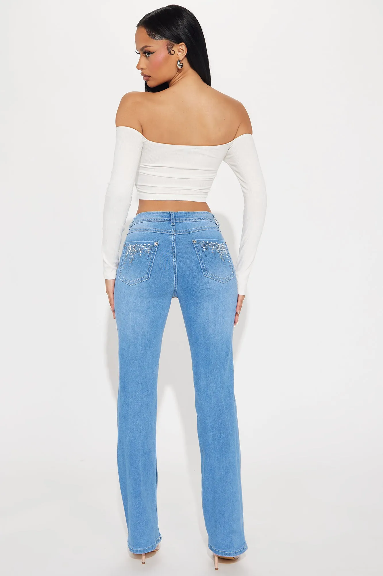 All The Right Things Stretch Embellished Bootcut Jeans - Medium Wash