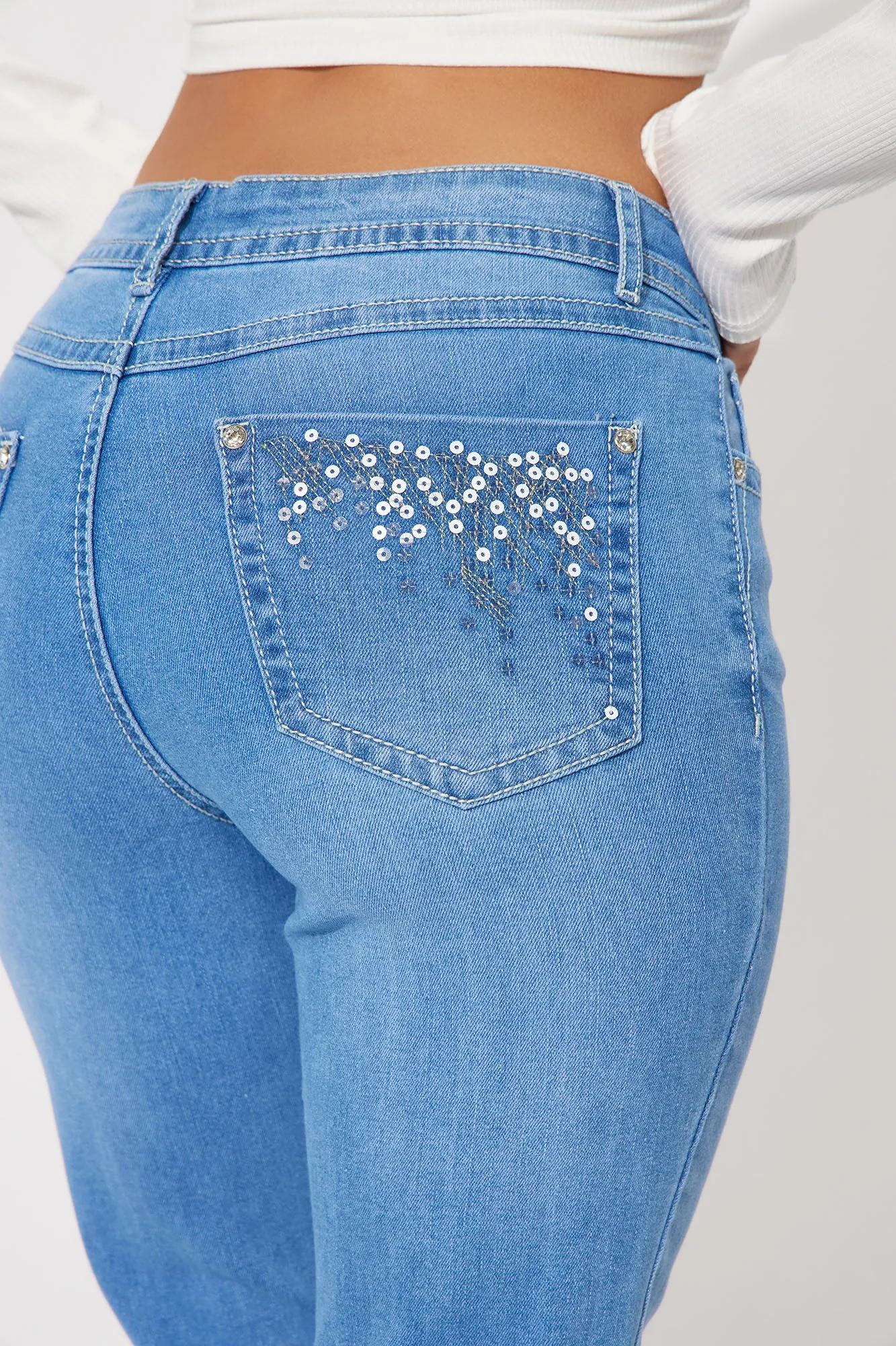 All The Right Things Stretch Embellished Bootcut Jeans - Medium Wash