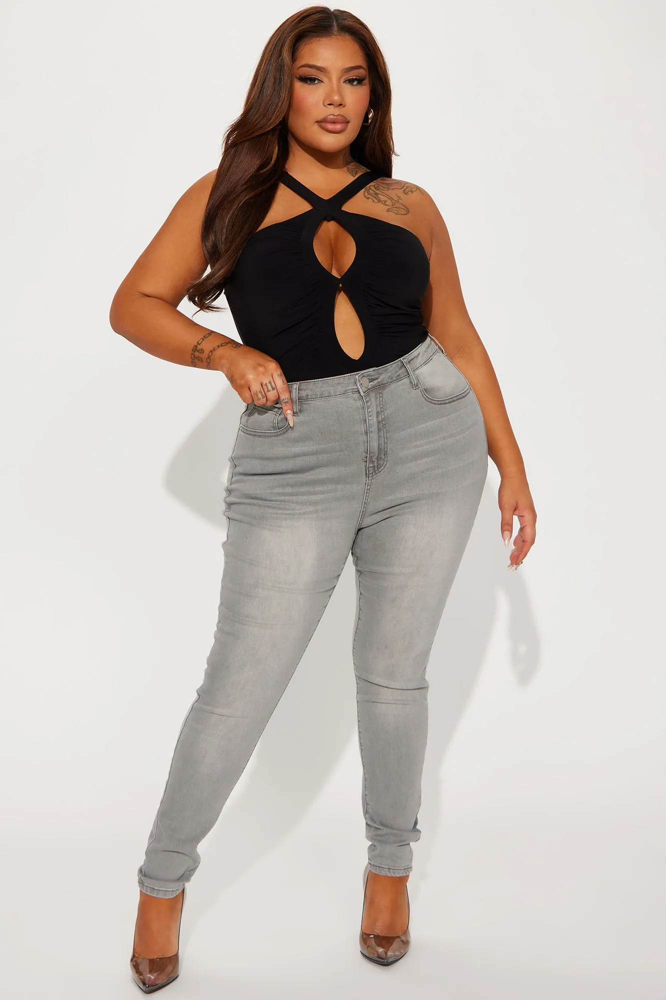 Audrey High Rise Stretch Skinny Jeans - Grey