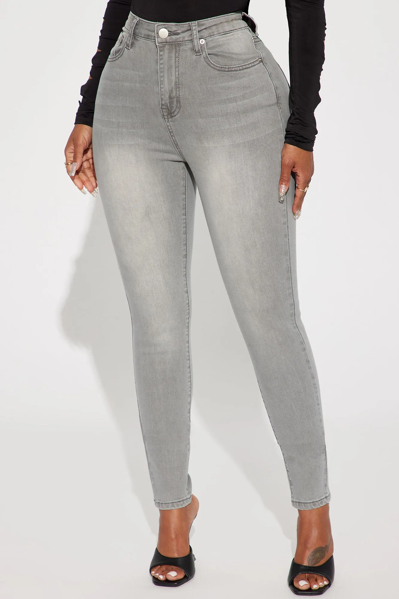 Audrey High Rise Stretch Skinny Jeans - Grey