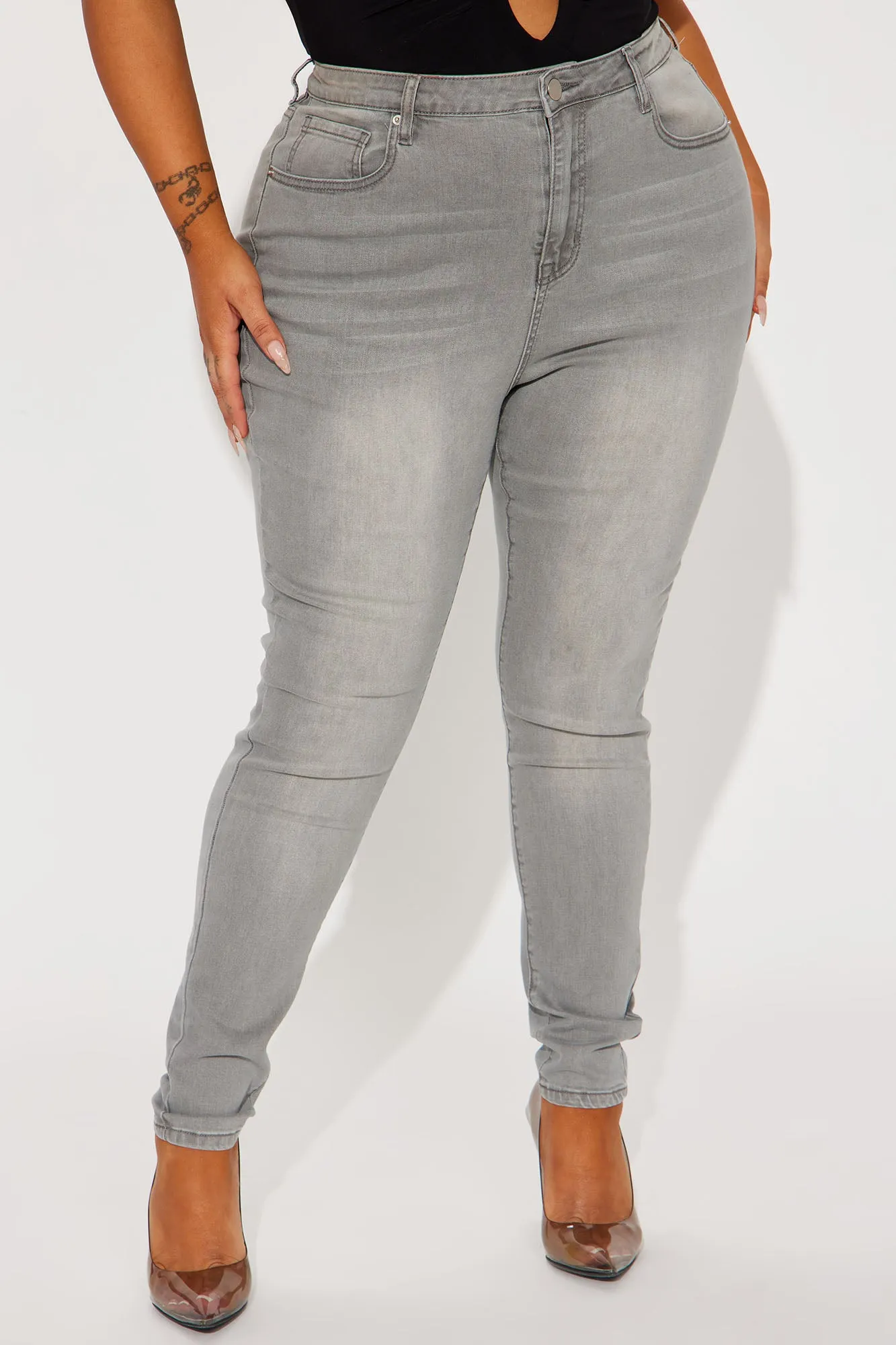 Audrey High Rise Stretch Skinny Jeans - Grey