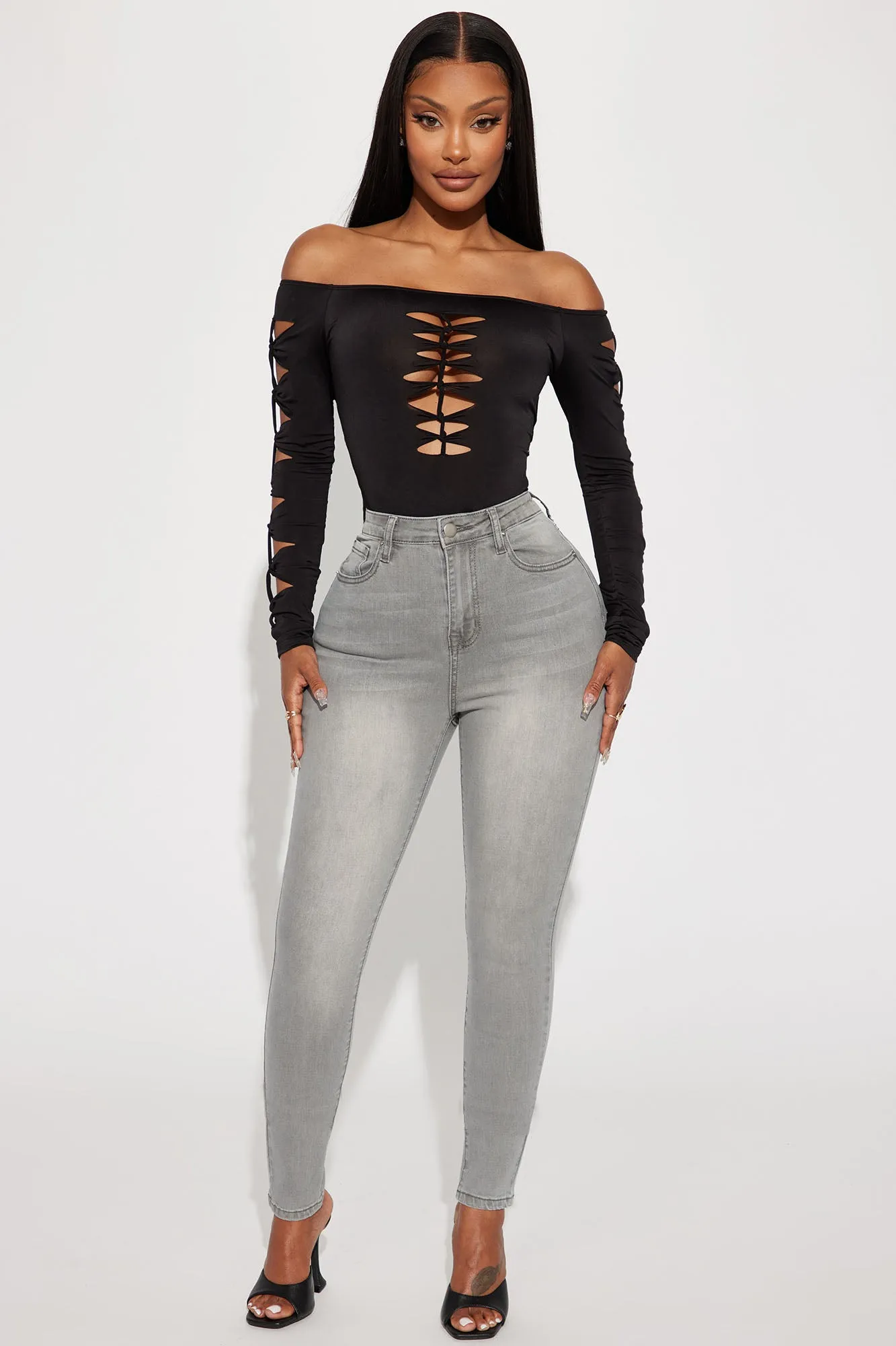 Audrey High Rise Stretch Skinny Jeans - Grey