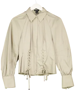 Karen Millen Beige Lace Up Detail Balloon Sleeve Shirt UK 10