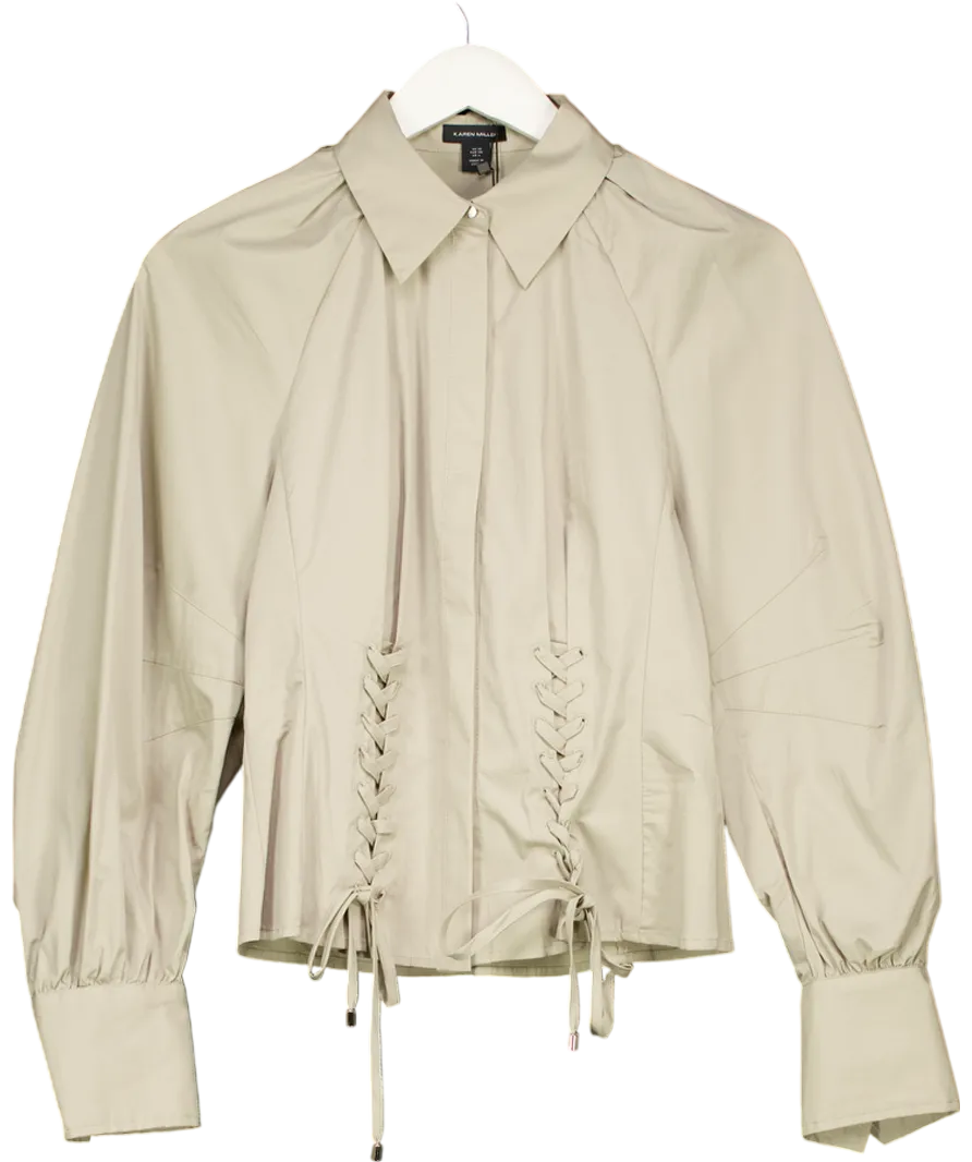 Karen Millen Beige Lace Up Detail Balloon Sleeve Shirt UK 10