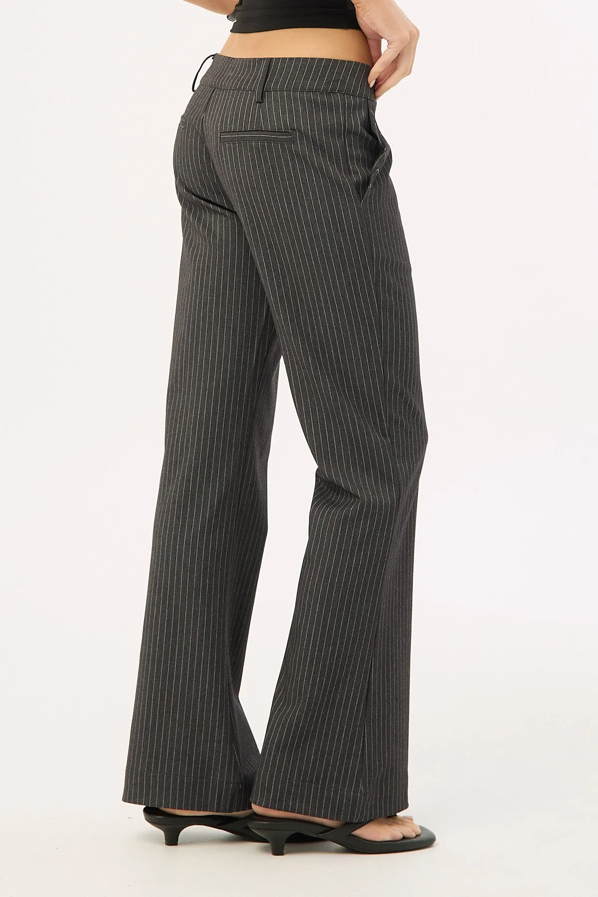 Luck & Trouble Starling Low Rise Bootcut Pant Grey Pinstripe