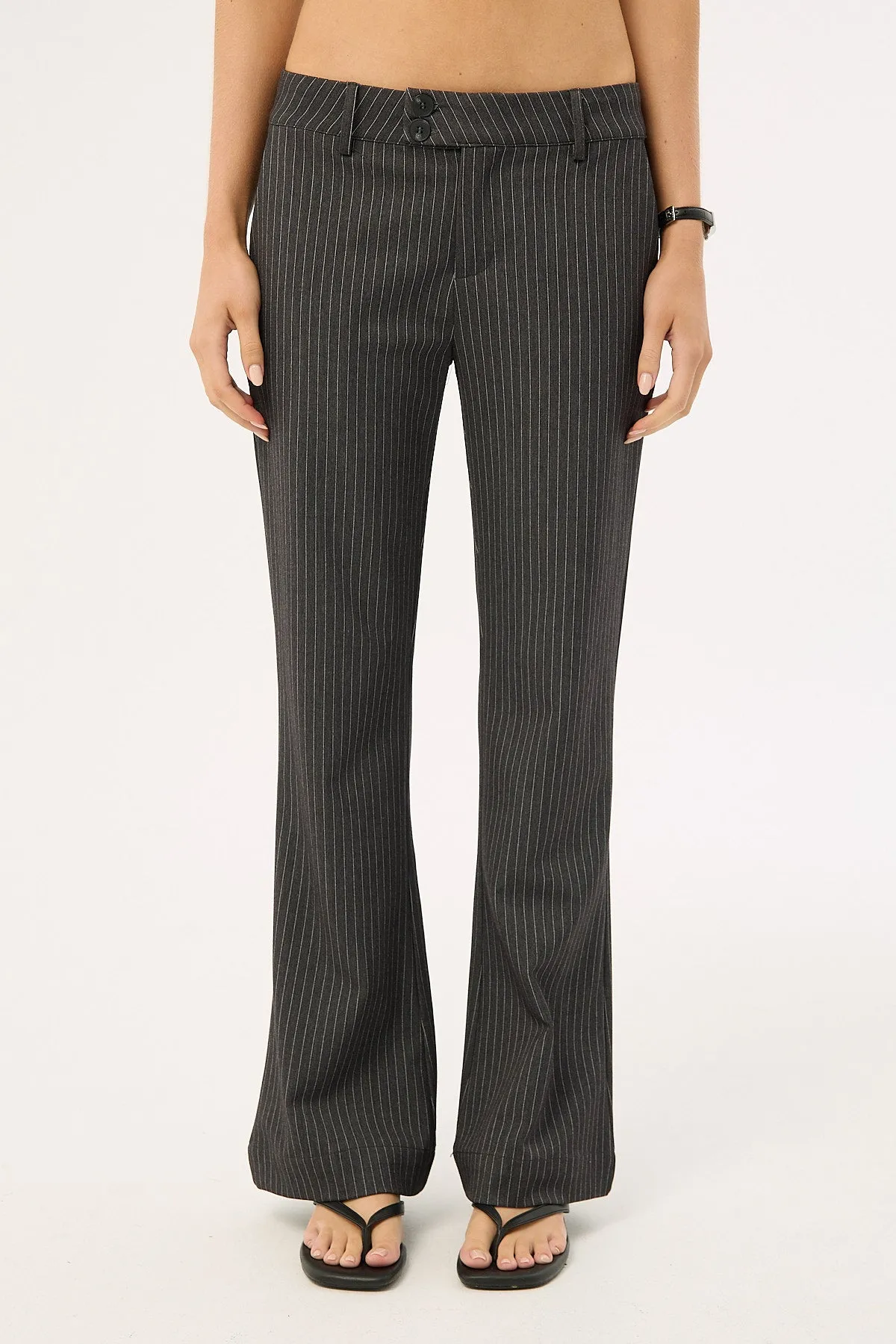 Luck & Trouble Starling Low Rise Bootcut Pant Grey Pinstripe
