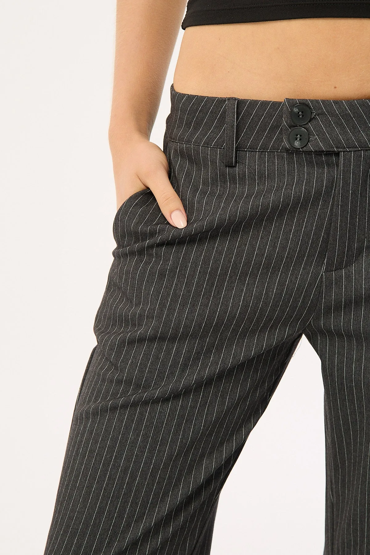 Luck & Trouble Starling Low Rise Bootcut Pant Grey Pinstripe