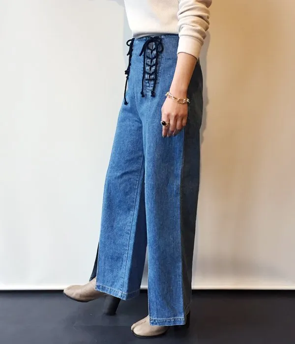PHEENY/11oz LOOSE DENIM WAIST LACE-UP JEANS(BLUE)