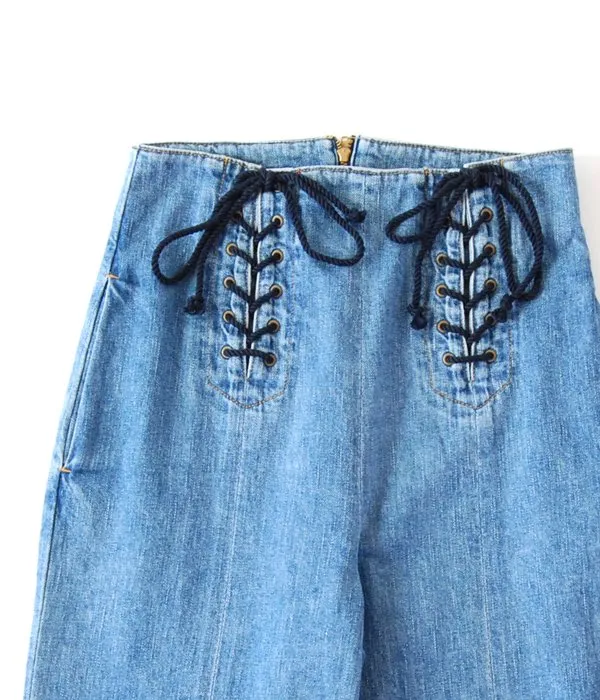 PHEENY/11oz LOOSE DENIM WAIST LACE-UP JEANS(BLUE)