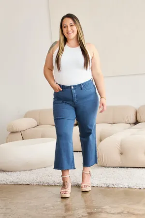 RFM Tummy Control High Waist Raw Hem Cropped Jeans - Blue Slate
