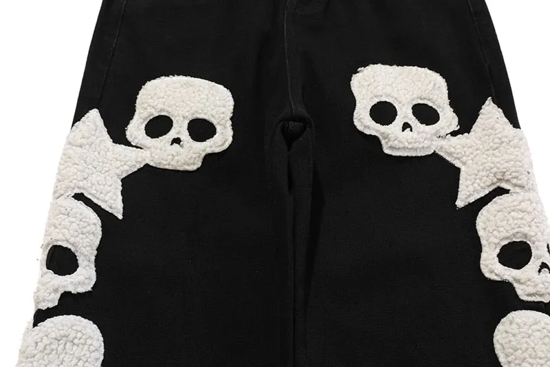 Star Skull Patchwork Straight Jeans