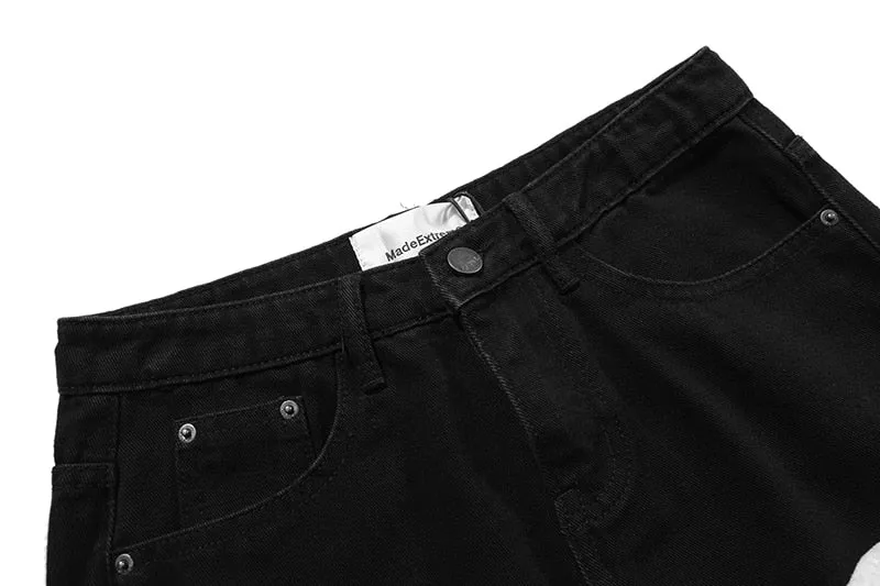 Star Skull Patchwork Straight Jeans