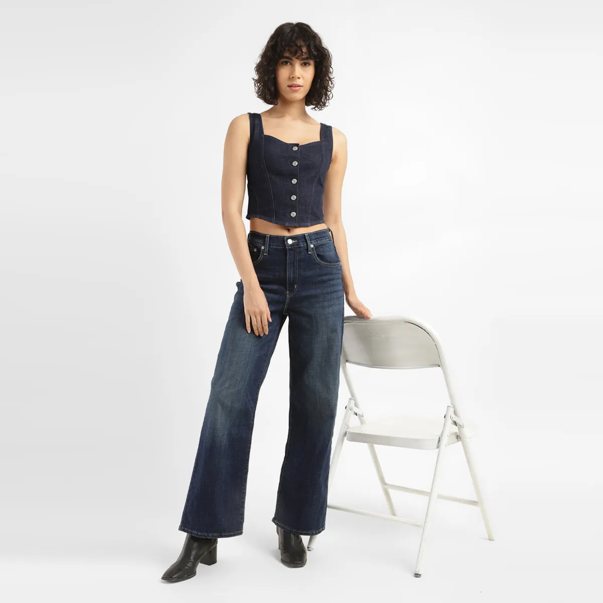 Women's 721 Blue Wideleg Fit High Rise Jeans