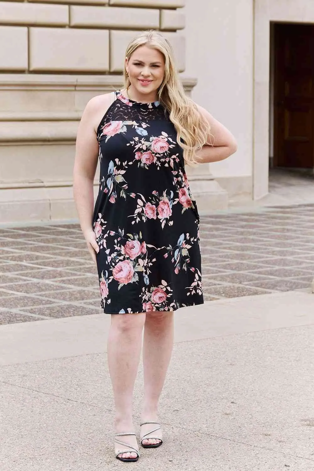 Women's Heimish On A Journey Full Size Foral Lace Detail Sleeveless Dress